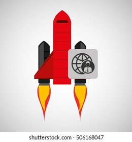 red rocket concept business globe person vector illustration