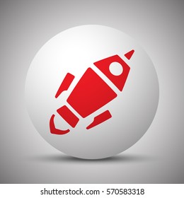 Red Rocket Launch icon on white sphere