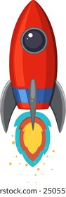 Red rocket launching with colorful flames