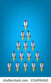 Red rocket as a leader among others, leadership, teamwork, motivation, stand out of the crowd concept, EPS10 vector