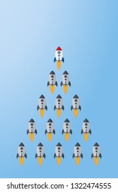 Red rocket as a leader among others, leadership, teamwork, motivation, stand out of the crowd concept, EPS10 vector