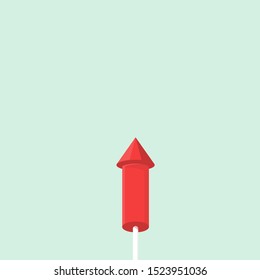 Red rocket petard. Start up symbol. Flat vector illustration.