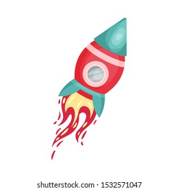 Red Rocket With Porthole Launched Into Space Vector Illustration Set Cartoon Character