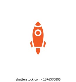 red rocket ship  with fire. Isolated on white. Flat icon. Vector illustration with flying rocket. Space travel. Project start up sign. Creative idea symbol. 