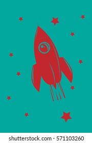 Red Rocket. Starup. Vector Illustration 