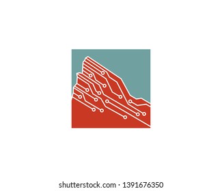 Red Rocks Vector With Electronic Circuit Lines