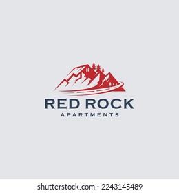 Red Rocks wild west landscape logo icon sign symbol design. Vector illustration