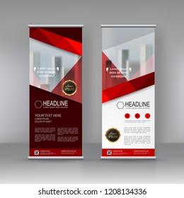 Red roll up banner stand brochure flyer vertical template design, infographics, Modern Abstract geometric Flag Banner design. Cover, Annual Report, Magazine,Poster, Corporate Presentation,  Website. 