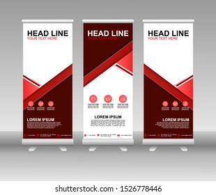 Red Roll up banner stand. Modern Vertical Flag Banner Design with abstract background can be used for Business advertising, Cover, Magazine, Presentation, Poster, Website. Vector template design
