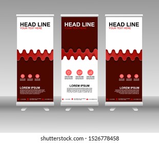Red Roll up banner stand. Modern Vertical Flag Banner Design with abstract background can be used for Business advertising, Cover, Magazine, Presentation, Poster, Website. Vector template design