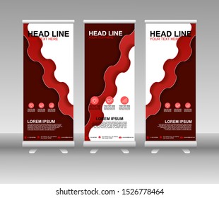 Red Roll up banner stand. Modern Vertical Flag Banner Design with abstract background can be used for Business advertising, Cover, Magazine, Presentation, Poster, Website. Vector template design