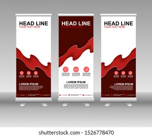 Red Roll up banner stand. Modern Vertical Flag Banner Design with abstract background can be used for Business advertising, Cover, Magazine, Presentation, Poster, Website. Vector template design