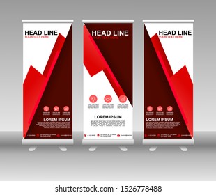 Red Roll up banner stand. Modern Vertical Flag Banner Design with abstract background can be used for Business advertising, Cover, Magazine, Presentation, Poster, Website. Vector template design