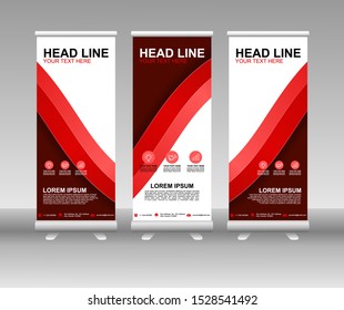 Red Roll up banner stand. Modern Vertical Flag Banner Design with abstract background can be used for Business advertising, Cover, Magazine, Presentation, Poster, Website. Vector template design