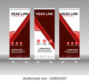 Red Roll up banner stand. Modern Vertical Flag Banner Design with abstract background can be used for Business advertising, Cover, Magazine, Presentation, Poster, Website. Vector template design