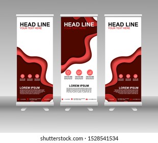 Red Roll up banner stand. Modern Vertical Flag Banner Design with abstract background can be used for Business advertising, Cover, Magazine, Presentation, Poster, Website. Vector template design