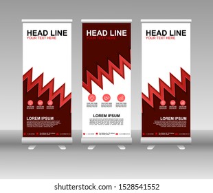 Red Roll up banner stand. Modern Vertical Flag Banner Design with abstract background can be used for Business advertising, Cover, Magazine, Presentation, Poster, Website. Vector template design