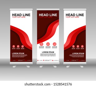 Red Roll up banner stand. Modern Vertical Flag Banner Design with abstract background can be used for Business advertising, Cover, Magazine, Presentation, Poster, Website. Vector template design
