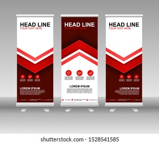 Red Roll up banner stand. Modern Vertical Flag Banner Design with abstract background can be used for Business advertising, Cover, Magazine, Presentation, Poster, Website. Vector template design