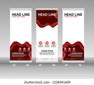 Red Roll up banner stand. Modern Vertical Flag Banner Design with abstract background can be used for Business advertising, Cover, Magazine, Presentation, Poster, Website. Vector template design