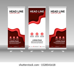 Red Roll up banner stand. Modern Vertical Flag Banner Design with abstract background can be used for Business advertising, Cover, Magazine, Presentation, Poster, Website. Vector template design