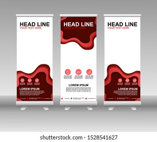Red Roll up banner stand. Modern Vertical Flag Banner Design with abstract background can be used for Business advertising, Cover, Magazine, Presentation, Poster, Website. Vector template design