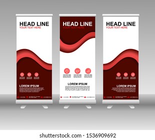 Red Roll up banner stand. Modern Vertical Flag Banner Design with abstract background can be used for Business advertising, Cover, Magazine, Presentation, Poster, Website. Vector template design