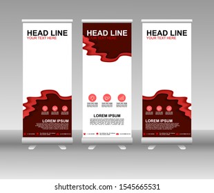 Red Roll up banner stand. Modern Vertical Flag Banner Design with abstract background can be used for Business advertising, Cover, Magazine, Presentation, Poster, Website. Vector template design
