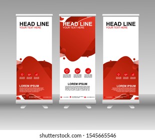 Red Roll up banner stand. Modern Vertical Flag Banner Design with abstract background can be used for Business advertising, Cover, Magazine, Presentation, Poster, Website. Vector template design