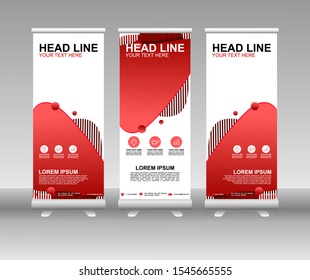 Red Roll up banner stand. Modern Vertical Flag Banner Design with abstract background can be used for Business advertising, Cover, Magazine, Presentation, Poster, Website. Vector template design