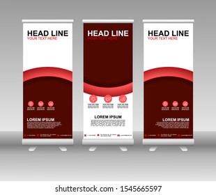 Red Roll up banner stand. Modern Vertical Flag Banner Design with abstract background can be used for Business advertising, Cover, Magazine, Presentation, Poster, Website. Vector template design