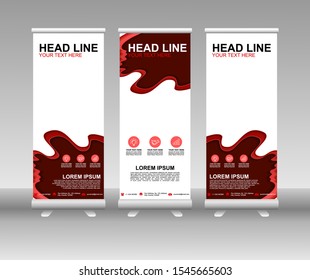 Red Roll up banner stand. Modern Vertical Flag Banner Design with abstract background can be used for Business advertising, Cover, Magazine, Presentation, Poster, Website. Vector template design
