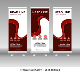 Red Roll up banner stand. Modern Vertical Flag Banner Design with abstract background can be used for Business advertising, Cover, Magazine, Presentation, Poster, Website. Vector template design