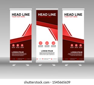 Red Roll up banner stand. Modern Vertical Flag Banner Design with abstract background can be used for Business advertising, Cover, Magazine, Presentation, Poster, Website. Vector template design