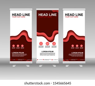 Red Roll up banner stand. Modern Vertical Flag Banner Design with abstract background can be used for Business advertising, Cover, Magazine, Presentation, Poster, Website. Vector template design