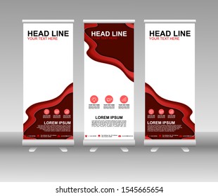 Red Roll up banner stand. Modern Vertical Flag Banner Design with abstract background can be used for Business advertising, Cover, Magazine, Presentation, Poster, Website. Vector template design