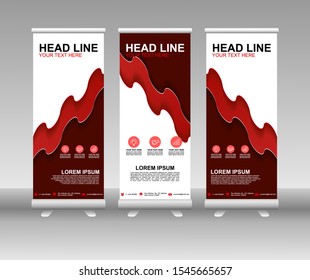 Red Roll up banner stand. Modern Vertical Flag Banner Design with abstract background can be used for Business advertising, Cover, Magazine, Presentation, Poster, Website. Vector template design
