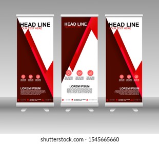 Red Roll up banner stand. Modern Vertical Flag Banner Design with abstract background can be used for Business advertising, Cover, Magazine, Presentation, Poster, Website. Vector template design