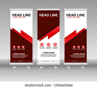Red Roll up banner stand. Modern Vertical Flag Banner Design with abstract background can be used for Business advertising, Cover, Magazine, Presentation, Poster, Website. Vector template design