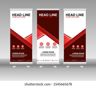 Red Roll up banner stand. Modern Vertical Flag Banner Design with abstract background can be used for Business advertising, Cover, Magazine, Presentation, Poster, Website. Vector template design
