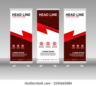 Red Roll up banner stand. Modern Vertical Flag Banner Design with abstract background can be used for Business advertising, Cover, Magazine, Presentation, Poster, Website. Vector template design