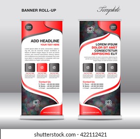 Red Roll Up Banner Stand Template ,flyer Layout ,presentation, Vector, Display, Advertisement