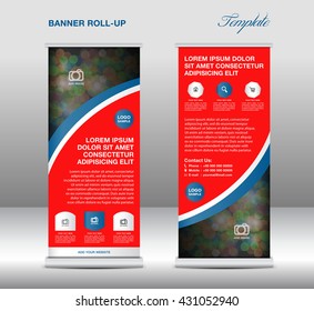 Red Roll up banner stand template vector layout design, advertisement, display,flyer