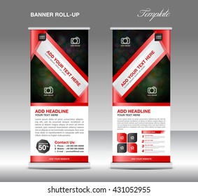 Red  Roll up banner stand template flyer design for business, advertisement, display 