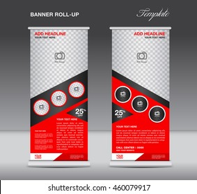 Red Roll up banner stand template display advertisement flyer vector