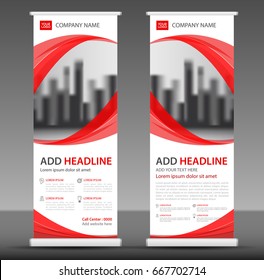 Red Roll up banner stand template design, flyer layout vector