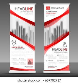 Red Roll up banner stand template design, flyer layout vector
