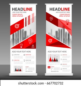 Red Roll up banner stand template design, flyer layout vector