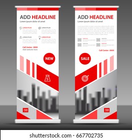 Red Roll up banner stand template design, flyer layout vector