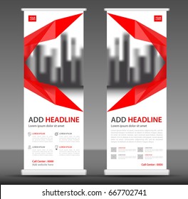 Red Roll up banner stand template design, flyer layout vector